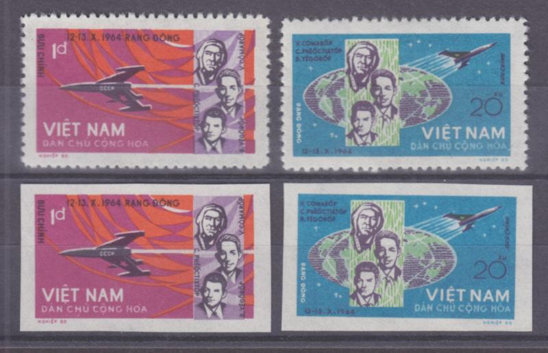 Viet Nam Dem Rep Sc 340-341 NGAI. 1965 Soviet Cosmonauts, Perf + Imperf cplt VF