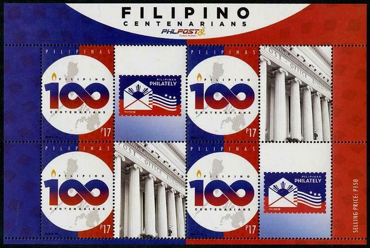 HERRICKSTAMP NEW ISSUES PHILIPPINES Centenarians S/S of 4 with Labels