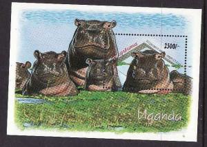 Uganda-Sc#1063-unused NH sheet-Wild Animals-Hippopotamus-199