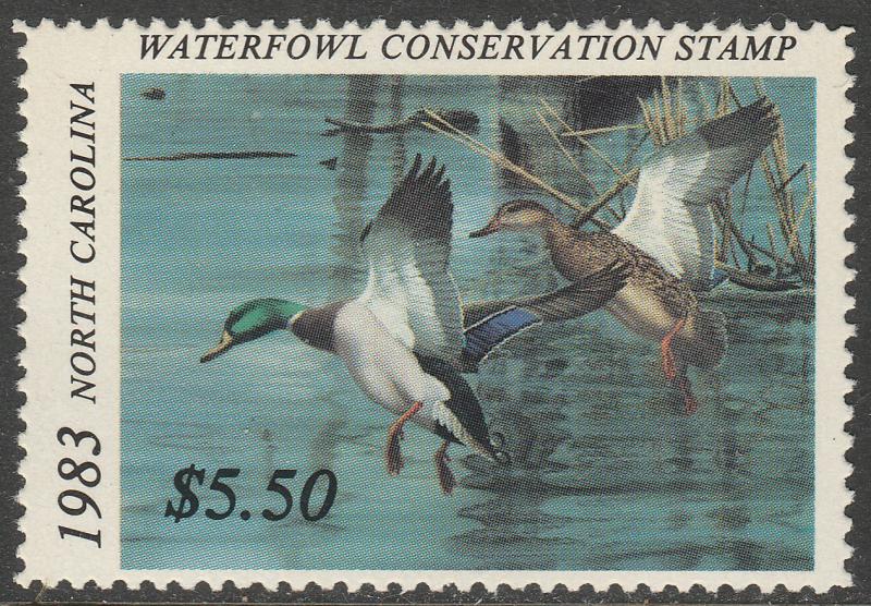 U.S.-NORTH CAROLINA 1, STATE DUCK HUNTING PERMIT STAMP. MINT, NH. VF