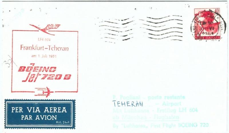 70960 - ITALY - Postal History - SPECIAL FLIGHT:   Frankfurt - Teheran 1961