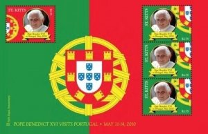 Saint Kitts 2010 - Pope Benedict XVI - Sheet of 4 Stamps - Scott #787 - MNH