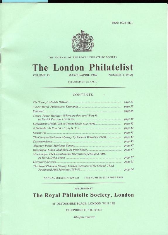 The London Philatelist: Vol. 95, Number 1119-20,