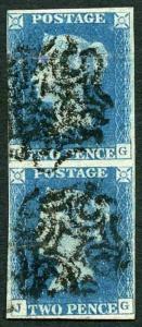 1840 2d Blue (IG/JG) Plate 2 Four close to good Margin LEEDS Distinctive Crosses