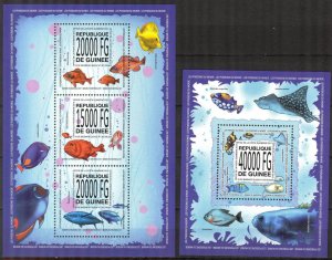 Guinea 2013 Marine Life Fishes Sheet + S/S MNH