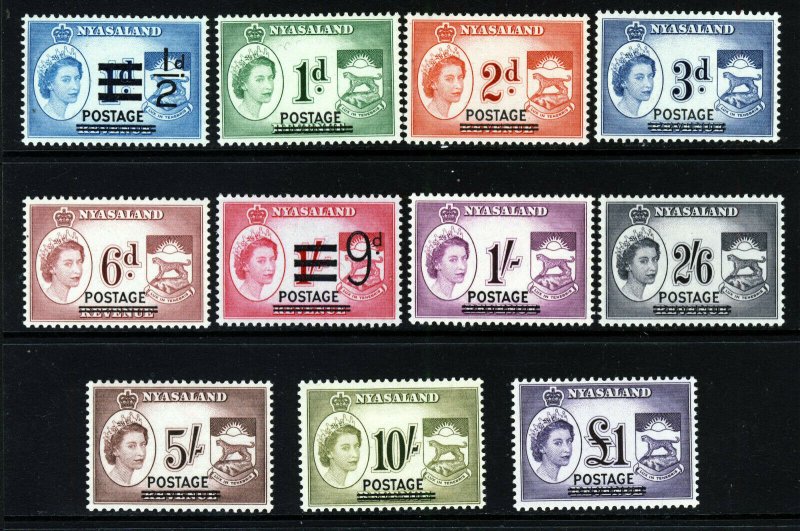 NYASALAND QE II 1963 The Surcharged Revenues Set SG 188 to SG 198 MINT