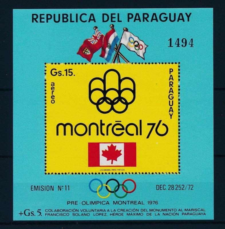 [35593] Paraguay 1975 Olympic games Montreal Souvenir Sheet MNH