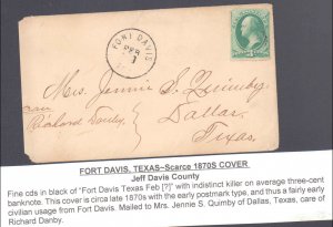 Jeff Davis County Fort Davis Circa 1878 ( Postal History ), 1878