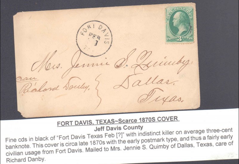 Jeff Davis County Fort Davis Circa 1878 ( Postal History ), 1878