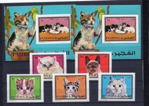 FUJEIRA 1970 CATS SET OF 5 STAMPS PERF. & 2 S/S PERF. & IMPERF. MNH