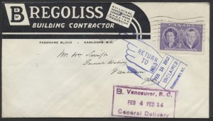 1952 Regoliss Building Cotractor Advert Kamloops BC #315 Royal Visit Returned