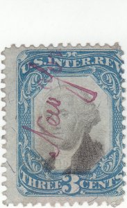 Scott # R105 - Revenue stamp - 3c  Blue & Black , uncut - Used - SCV $75.00