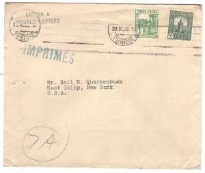 Tunisia 1938 Neat printed papers rate cover to New York franked 35c, Imprimé c