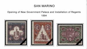 COLOR PRINTED SAN MARINO [CLASS.] 1877-1943 STAMP ALBUM PAGES (24 illust. pages)