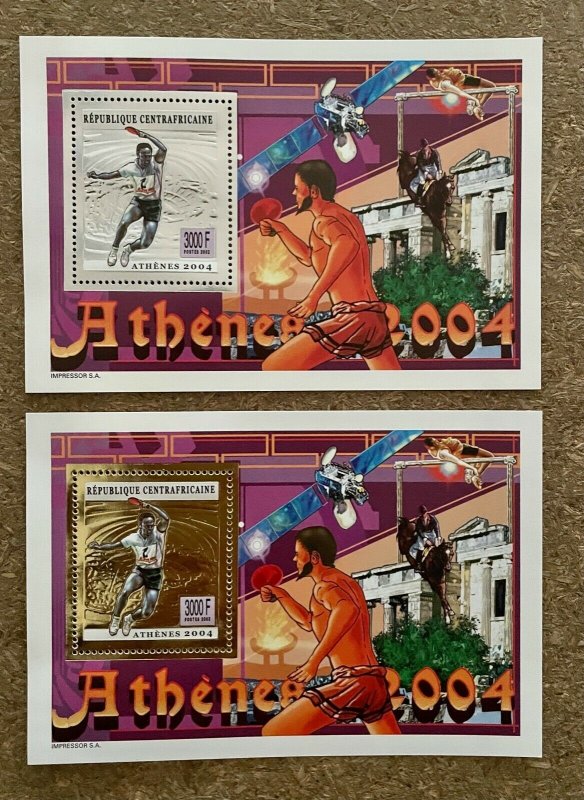 Stamps Deluxes blocs Olympic Games Ping-Pong Athénes 2004 CentralAfrica perf.