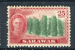 SARAWAK; 1940s early GVI pictorial issue fine used 25c. value