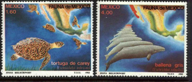 MEXICO 1281-1282, Conservation of Turtles and Gray Whales. MINT, NH.F-VF.