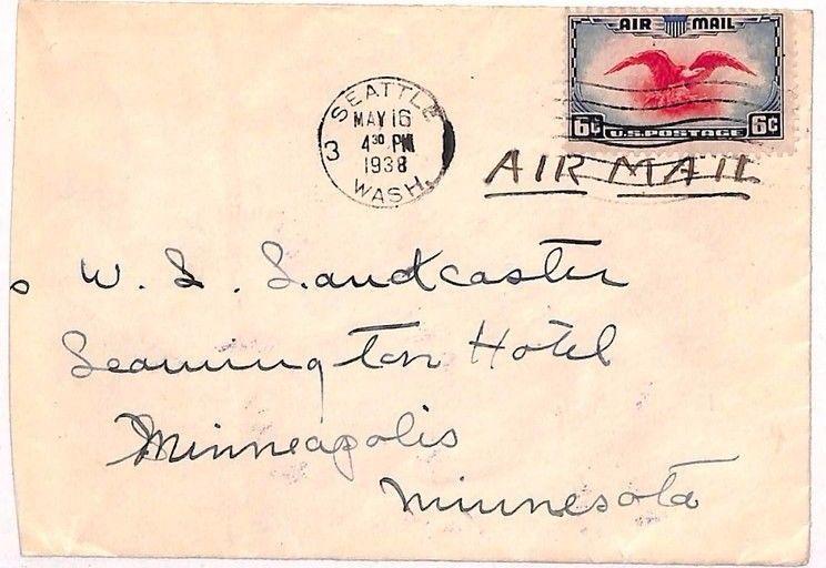 USA Cover Internal Air Mail Seattle Minnesota Minneapolis 1938 {samwells}VV432