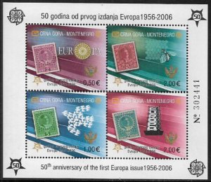 Montenegro #129E MNH S/Sheet - Europa Anniversary