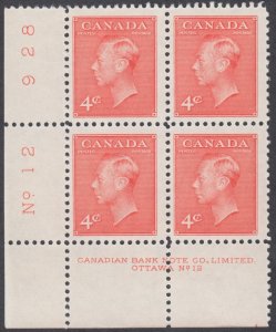 Canada - #306 King George VI Plate Block #12 - MNH