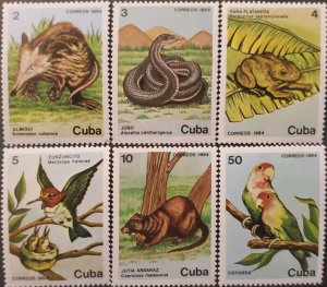 O) 1984 CUBA, FROG, HUMMINGBIRD, SNAK, ALMIQUI, JUTIA, PARROT, FAUNA, MNH