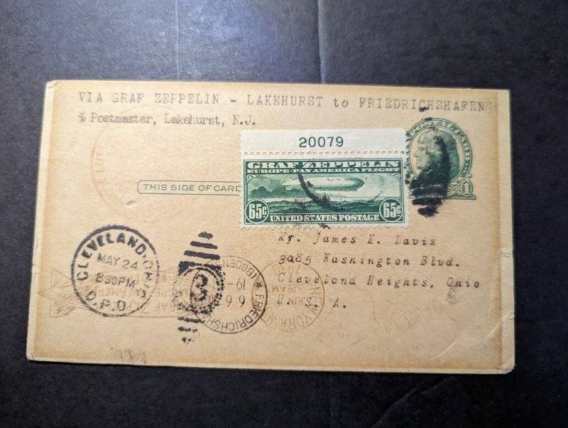 1930 USA Airmail LZ 127 Graf Zeppelin Cover Lakehurst NJ to Cleveland OH #C13