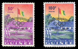 Guinee #201-202, 1960 Olympics, set of two with overprint colors reversed, di...