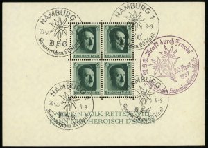 Germany #B102 Adolf Hitler 48th Birthday Hamburg 1937 Collectors Exhibition