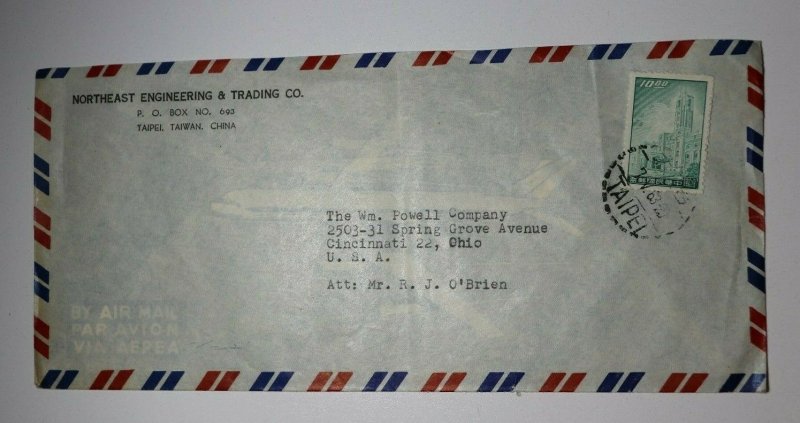 China ROC Taiwan 1963 To USA Carrier Pigeon Brand Used SC# 1196 Airmail Cover 