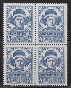 Poland Ksiaze Witold Label block of 4 Faults on back