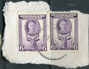 SOMALILAND; 1940s early GVI Portrait issue fair POSTMARK PIECE