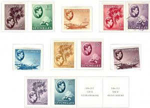 Seychelles 1938 Values to 75c incl 6c orange, 9c red, 20c blue, 25c ochre, 30c