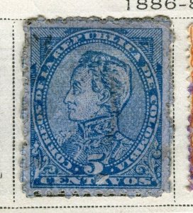 COLOMBIA; 1886 early classic portrait type fine used 5c. value