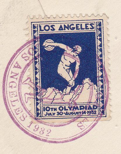 1932 Los Angeles Olympics Label on Cover