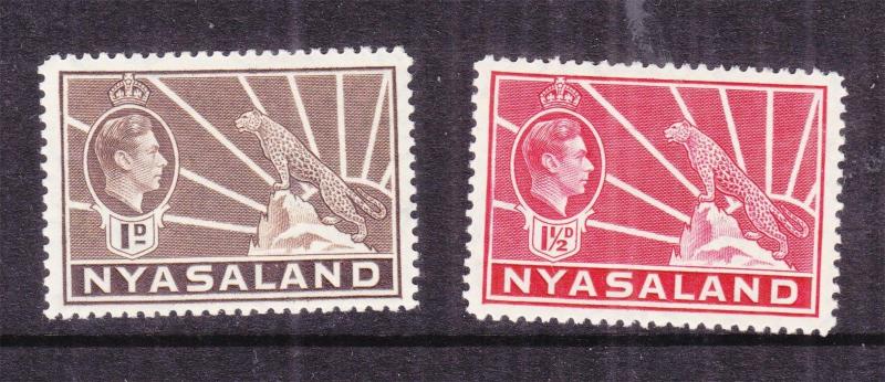 NYASALAND, 1938 KGVI 1d. Brown & 1 1/2d. Carmine, lhm.