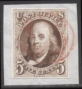 U.S. #1 Used BEAUTY - 1847 5c Red Brown