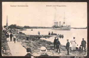1915 Navy Feldpost Germany RPPC Postcard Cover WW1 arrival of a warship To