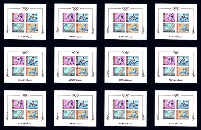Lot of 12 Ajman # 36b 1964 Olympics Imperforate NH Souvenir Sheets - Lot # 2
