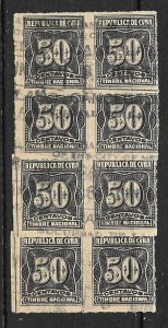 CUBA 1924 50c Black Rouletted GENERAL REVENUE Multiple of 8 GP20a Used