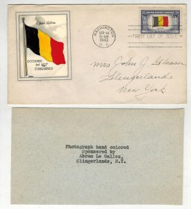 1943 WW2 RARE LEGALLEZ PHOTO FDC OVERRUN COUNTRIES 914 BELGIUM + SIGNED CARD