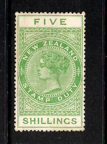 NEW ZEALAND  1882-27 5/-   QV  REVENUE  MLH   P14 1/2x14  SG F115