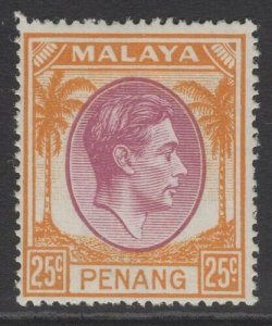 MALAYA PENANG SG16 1949 25c PURPLE & ORANGE MTD MINT 