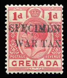 Grenada #MR1S Cat$50+ (for hinged), 1916 1p carmine, handstamped Specimen, ne...