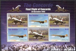 Gambia 2003 Aviation Airplanes Final Flight of Concorde sheet MNH