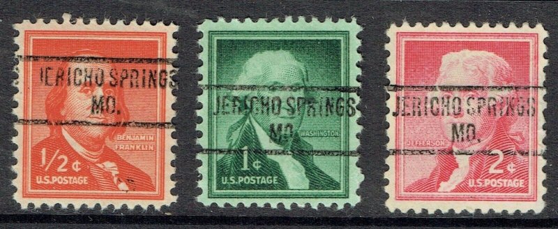 1954 3 LIBERTYS with PRECANCEL (734) ERROR from JERICO SPRINGS MO. NICE TYPE.