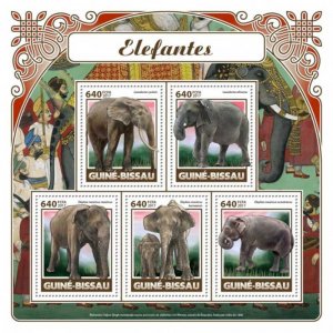 Guinea-Bissau - 2017 Elephants - 5 Stamp Sheet - GB17606a