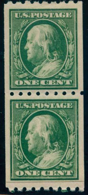 US Scott #390PR Mint, XF/S (J), Hinged, Paste Up Pair