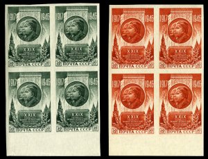 Russia #1083-1084a, 1946 25th Anniversary of the Revolution, imperf., blocks ...