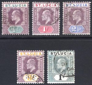 St. Lucia 1902 1/2d-1s EVII Wmk CA SG 58-62 Scott 43-48 VFU Cat £55($72)