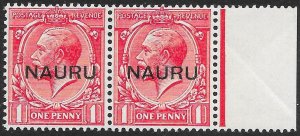 NAURU SG14 193 1d SCARLET PAIR MINT - OVPT IN CENTRE